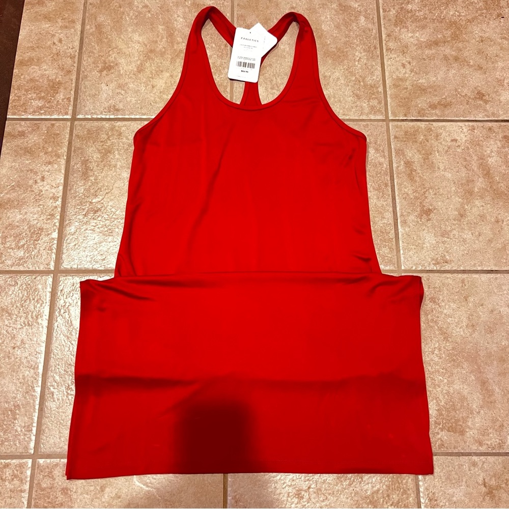 Fabletics Cacey Racerback Dress side slither tricot fabric scarlet red size XL
